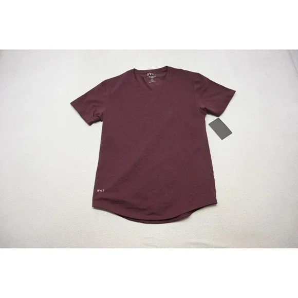 BYLT Drop Cut V-Neck T-Shirt Mens Large Maroon Athletic Fit performance NEW - Picture 5 of 13